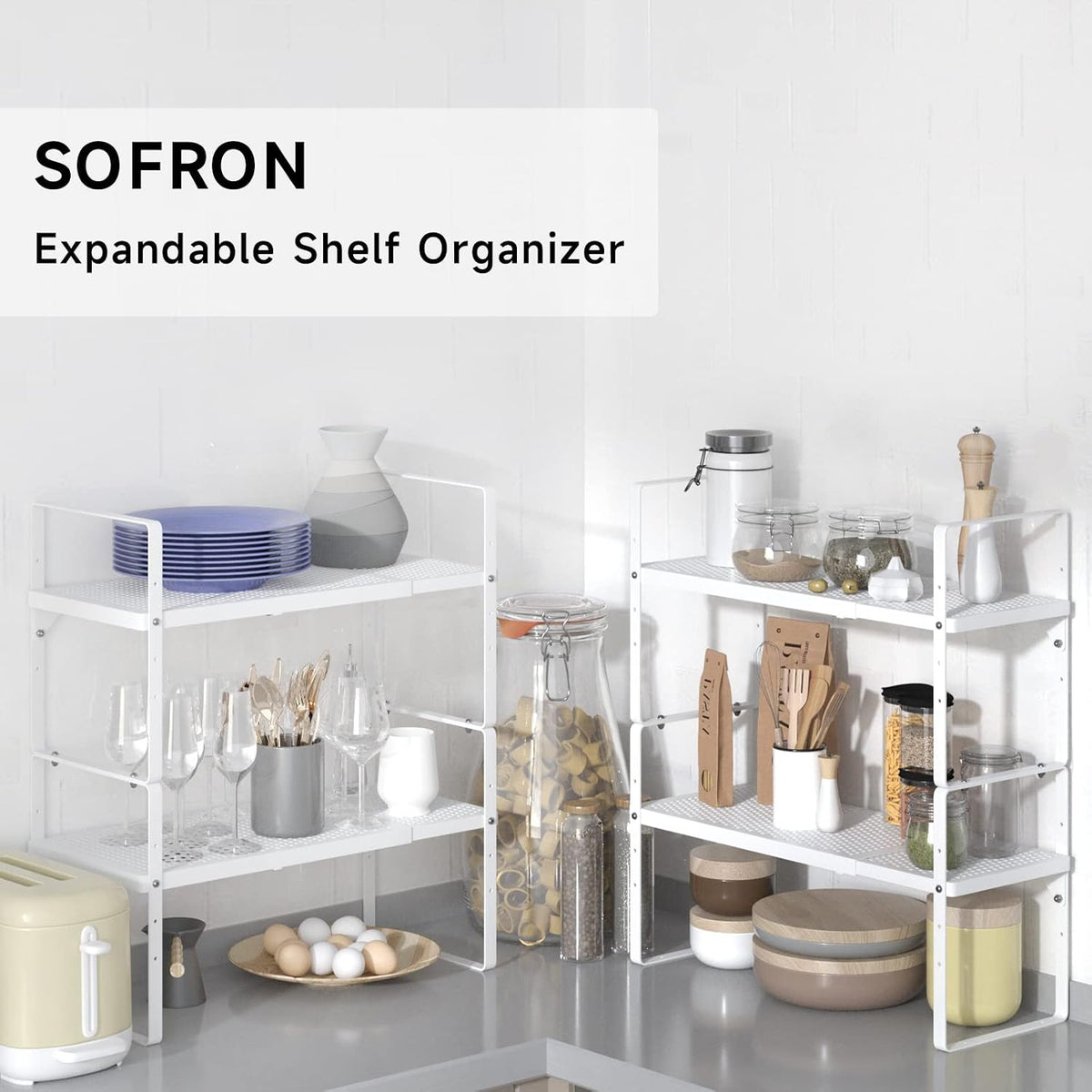 Expandable Storage Shelf, Stackable Organizer Rack, White Small 1 PK