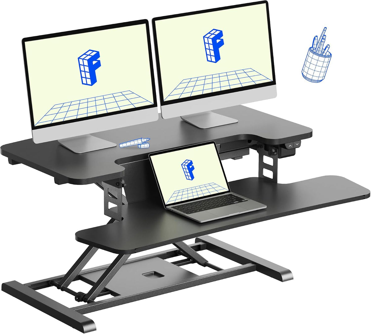 FLEXISPOT 32" Motorized Standing Desk Converter, Electric Stand up Desk Riser
