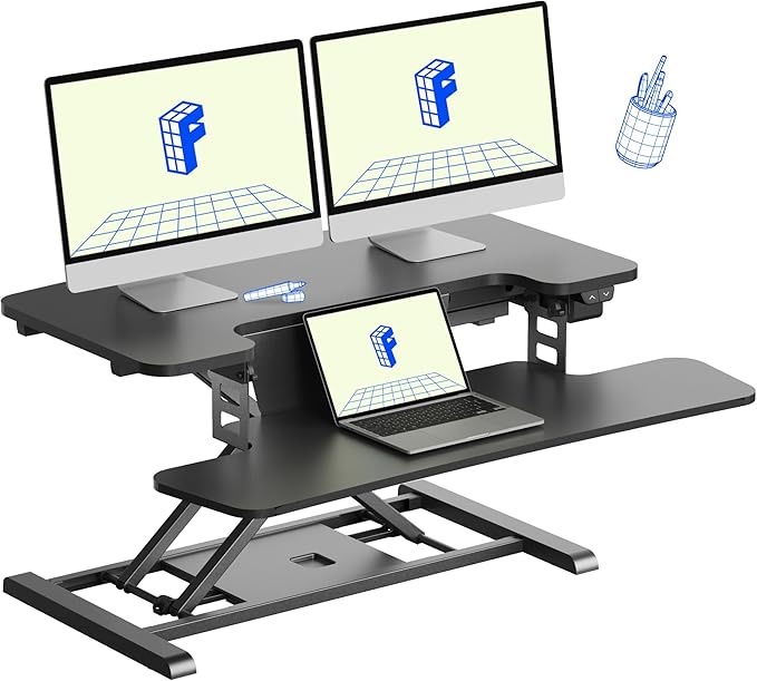 FLEXISPOT 32" Motorized Standing Desk Converter, Electric Stand up Desk Riser by FlexiSpot
