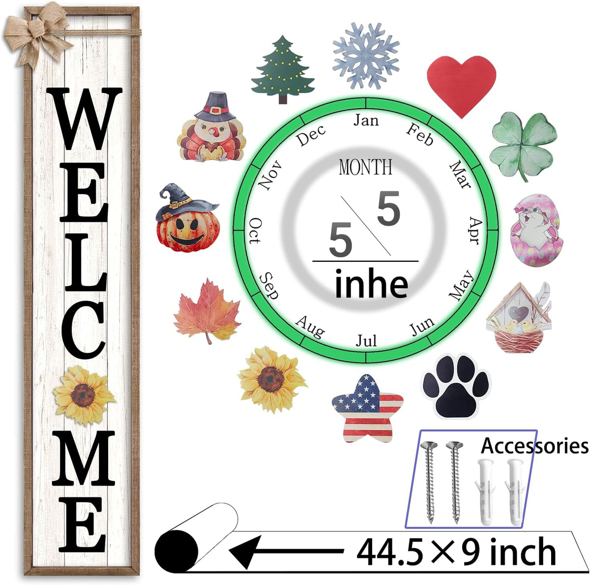 Interchangeable Standing Front Porch Welcome Sign 45"X9" Wood
