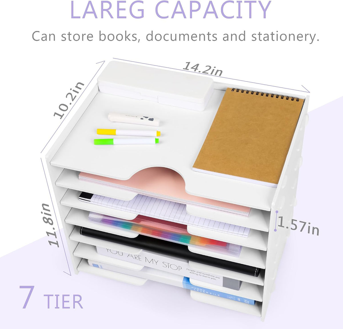 Paper Organizer Storage for Desk, 7 Tier Wide Construction File Organizer Pap...