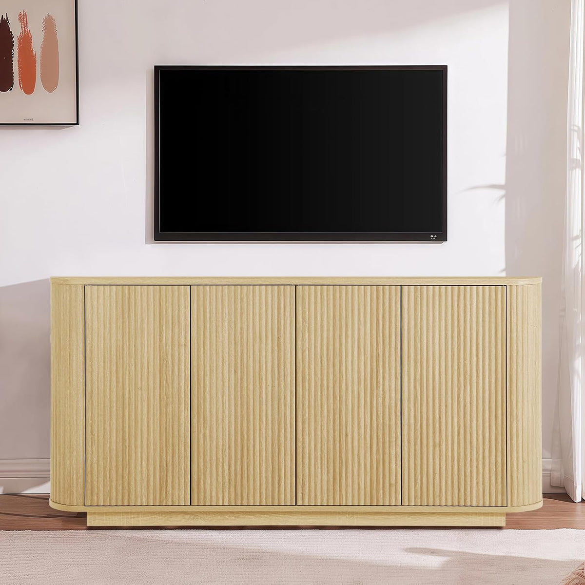 64" Fluted Buffet Cabinet with Storage, Natural Sideboard Cabinet