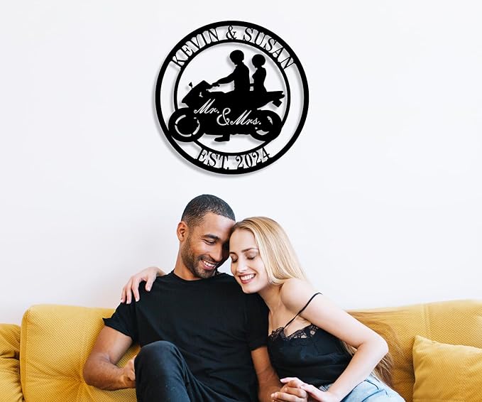 HYTSIGN Personalized Biker Couple Metal Sign, Custom Motorcycle Rider Wall Art - Image 3