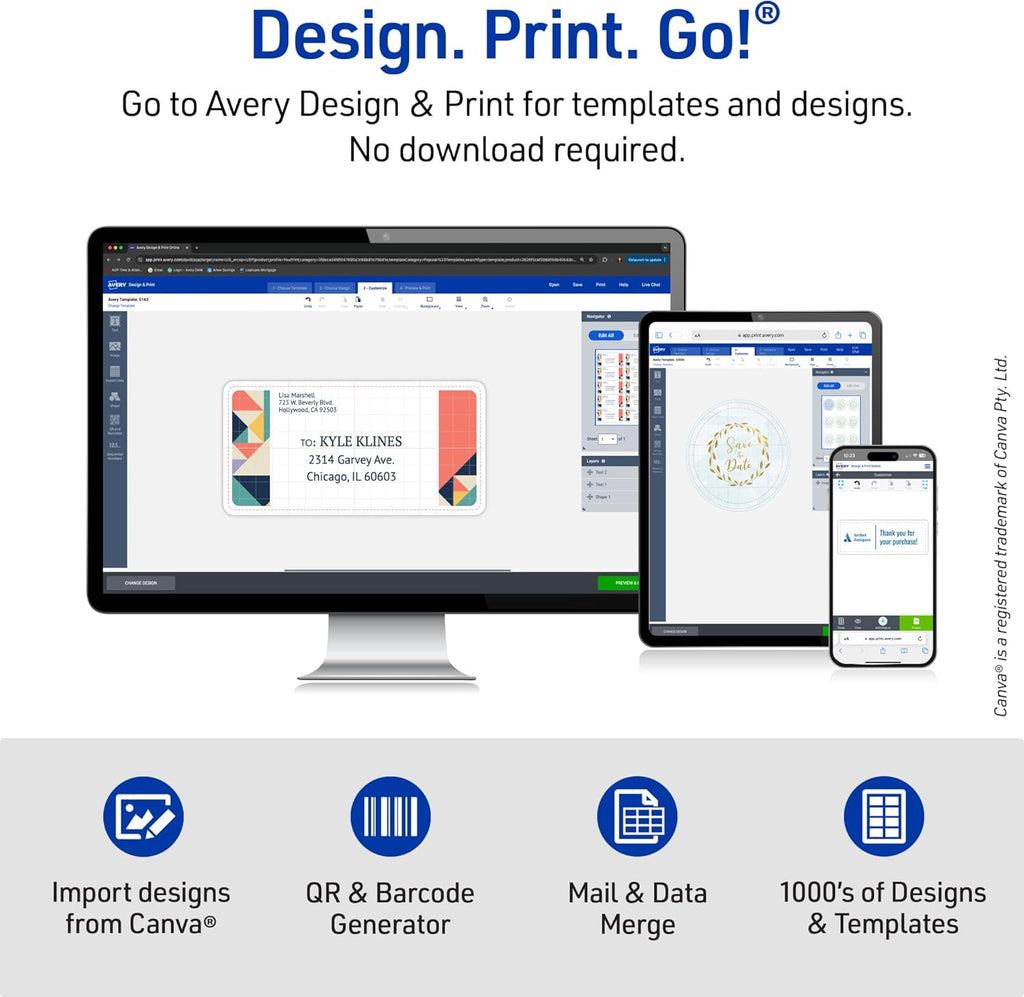 Avery® Printable Square Labels, Sure Feed® Technology, 3" x 3", Matte White, Permanent Adhesive, Laser/Inkjet Printable, 150 Blank Labels, Great for Product Merchandising, Stickers, and More (5659)