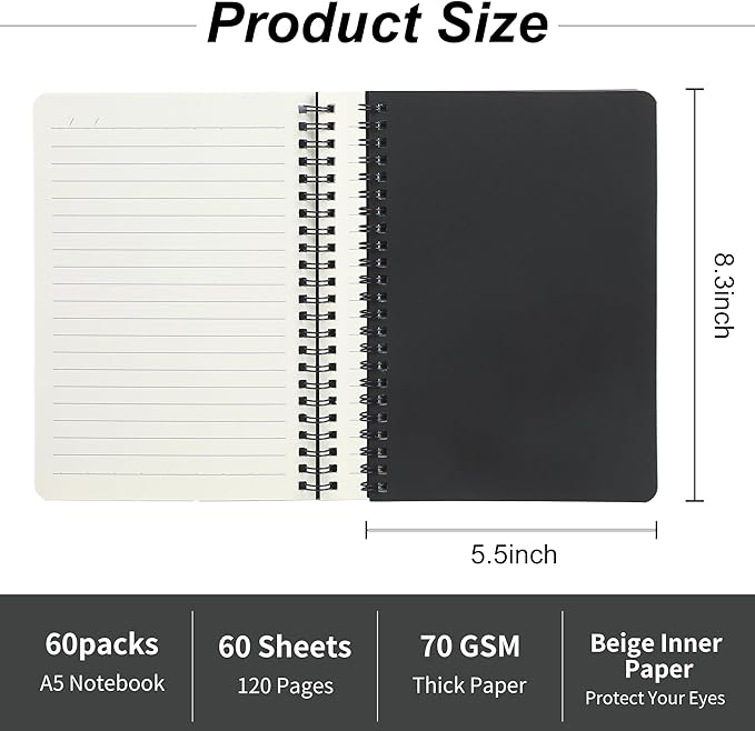 miikoul 60 Packs A5 Spiral Notebooks, 60 Sheets/120 Pages, Hardcover Lined - Image 2
