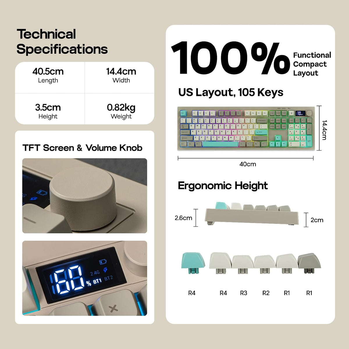 EPOMAKER Aula S102 PRO Membrane Gaming Keyboard w/TFT Screen & Volume Knob