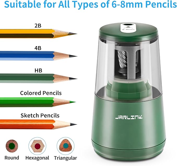 JARLINK Electric Pencil Sharpener, Heavy-Duty Helical Blade to Fast Sharpen - Image 4