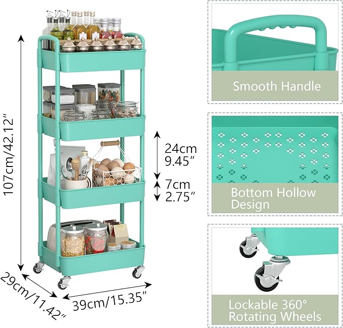 Sywhitta 4-Tier Plastic Rolling Utility Cart - Image 2
