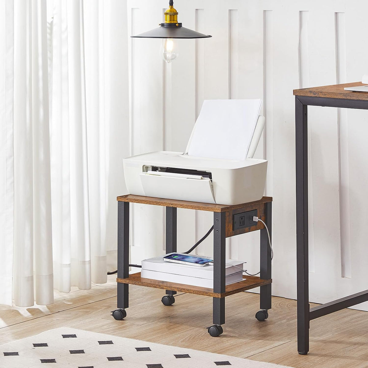 HOOBRO 2-Tier Printer Stand with Charging Station, Under Desk Printer Table, ...