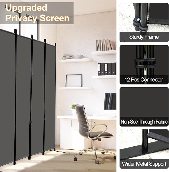MAYOLIAH 4 Panel Room Divider Screen 6Ft Tall Foldable Privacy Dividers Indoor - Image 3