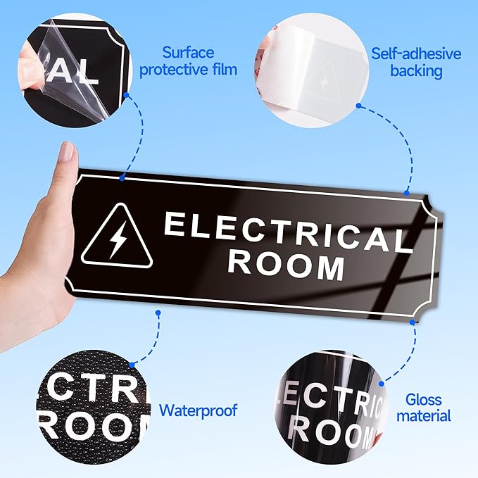 Electrical Room Door Sign for Business，Self-Adhesive Durable Modern Electrical - Image 4