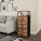 Furnulem Tall 5 Drawers Dresser, Vertical Storage Tower Fabric Dresser - Image 8