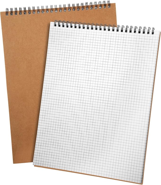 Engrowtic 2 Pack Top Spiral Graph Paper Notebooks 8.7 X11.4 Inch A4 Grid Paper by Engrowtic