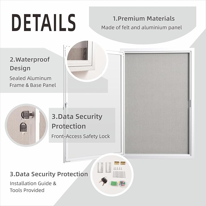 36×24 Inch Lockable Enclosed Bulletin Board, Weather-Resistant Outdoor - Image 3