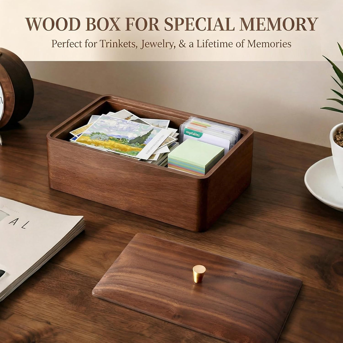 Wooden Storage Box Walnut small wood box with lid - Decorative Boxes for Craf...