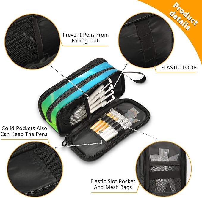 BOENLE Soccer Football on Field Pencil Case Box Boys Girls Large Pencil Pouch - Image 3