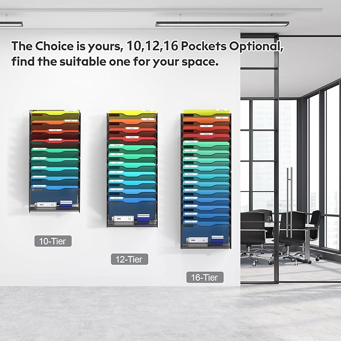 samstar 10 Tier Wall File Organizer, Hanging Wall Mount File Holder Paper - Image 6
