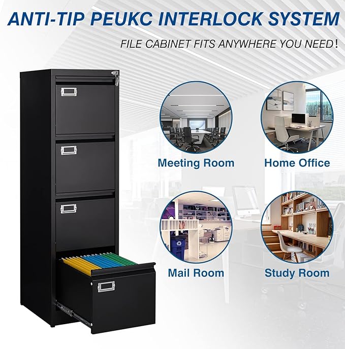 PEUKC 4 Drawer File Cabinet, Vertical Filing Cabinets - Image 6