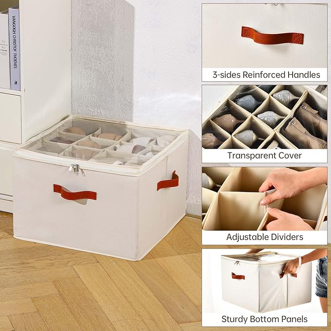 INSTY Shoe Organizer for Closet, 2 Pack Foldable Shoe Storage Containers - Image 4