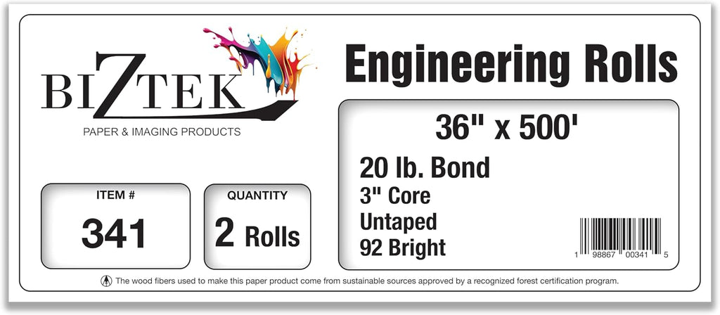 Wide Format Paper Bond Engineering Rolls (2 Rolls, 36 In x 500 Ft)