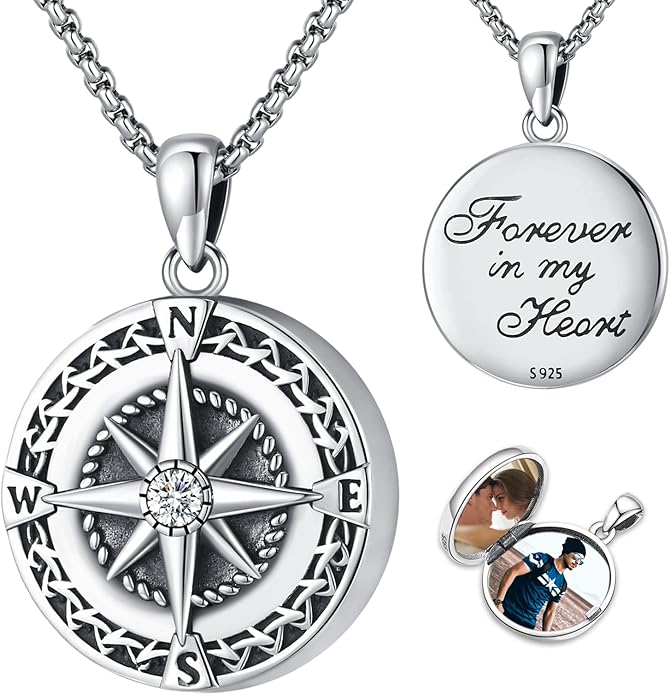 Compass Necklace for Women Men 925 Sterling Silver Pendant Urn Necklaces for by Eusense