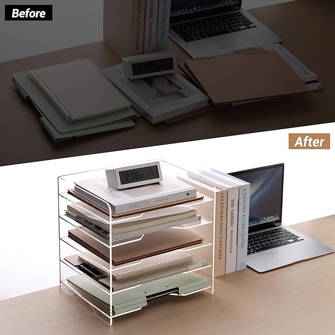 SANRUI Acrylic Desk File Organizer 5 Tier Letter Tray Paper Organizer - Image 8