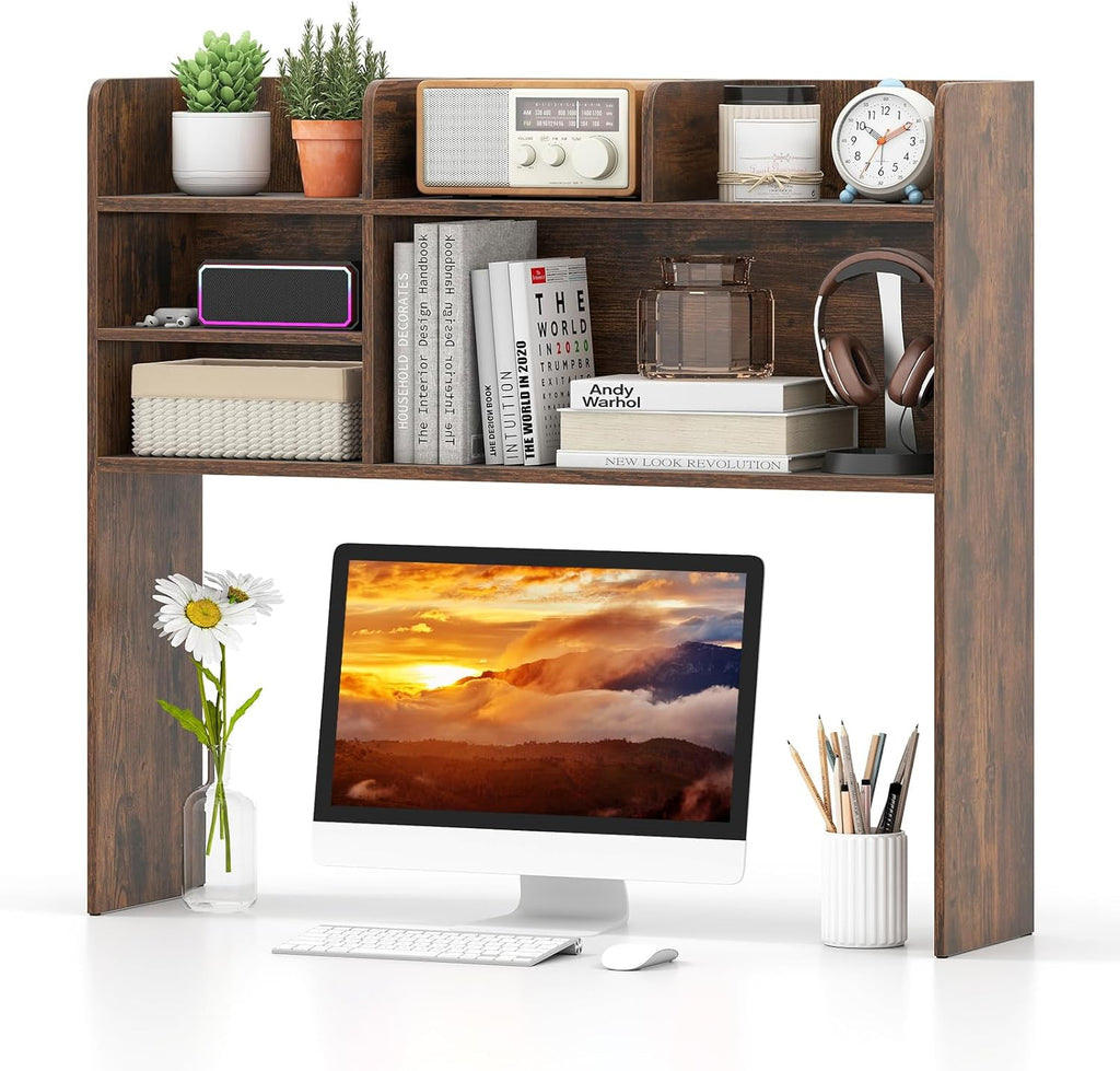Tangkula Desktop Bookshelf for Computer Up to 32”, 37” Countertop Storage Hutch