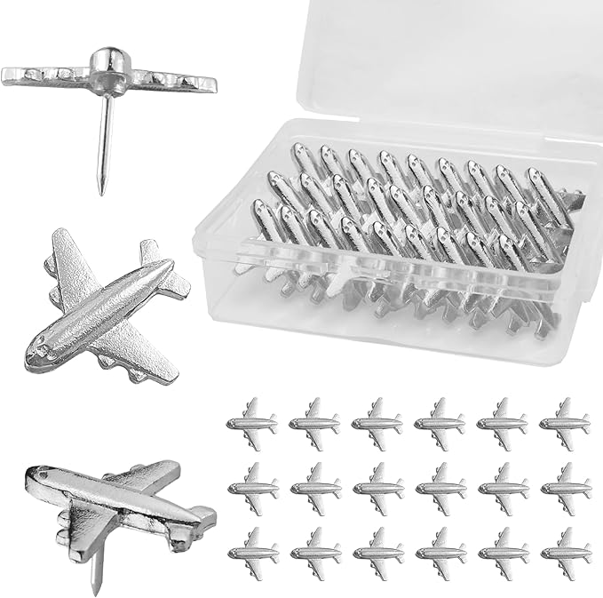 Silver-Tone Airplane Push Pins 30 Pack by Sohalejr