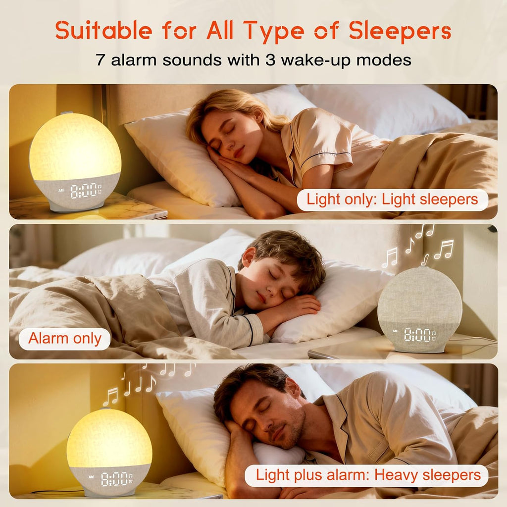 sunrise alarm clock white noise machine, sunset simulation, close-up detail