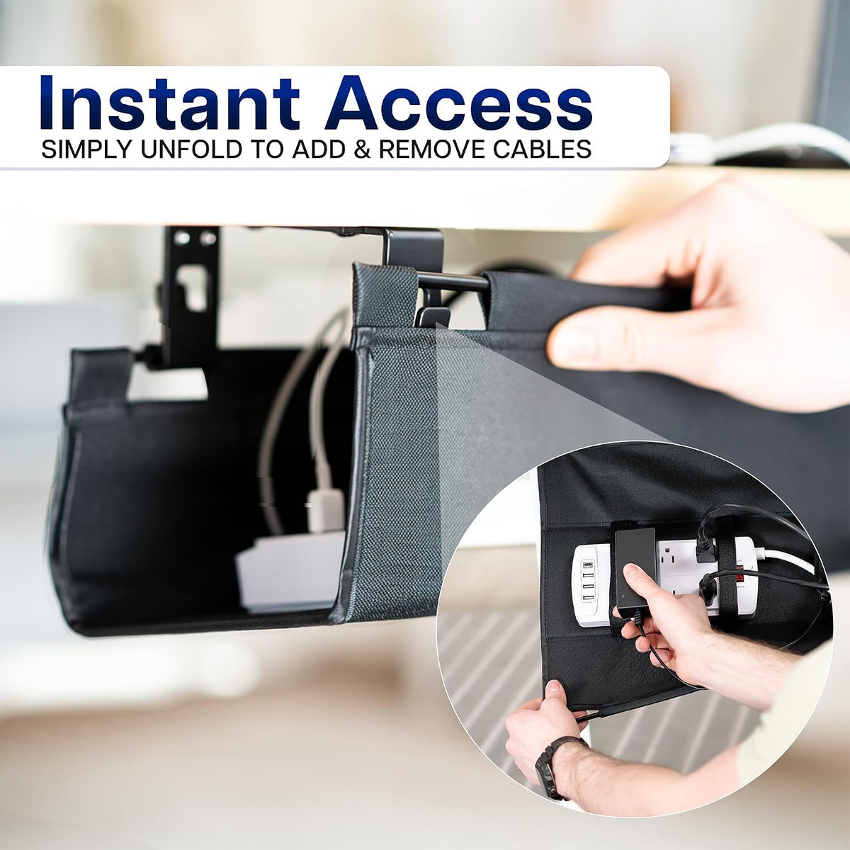 VIVO Black Screw-on 47 in Fabric Cable Management Tray, DESK-AC47F-S