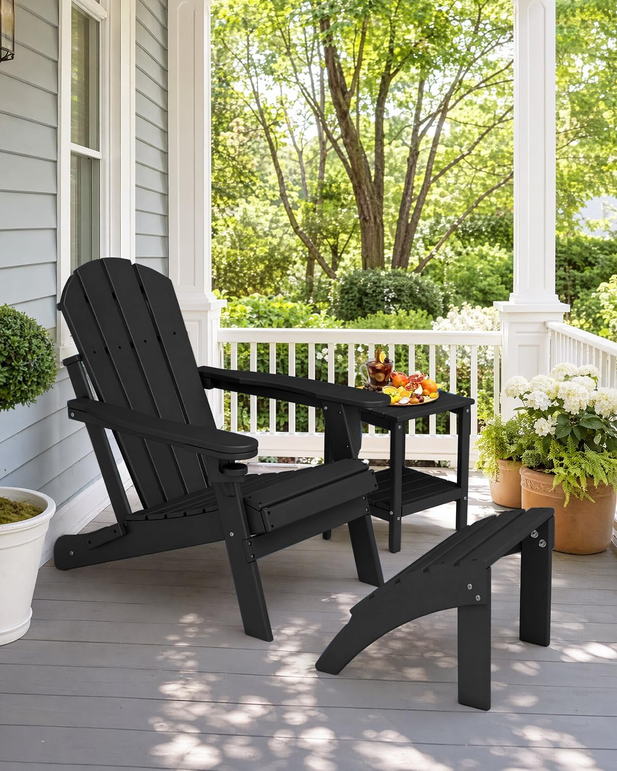 GREENVINES Adirondack Ottoman Set of 2, HDPE Plastic, Black
