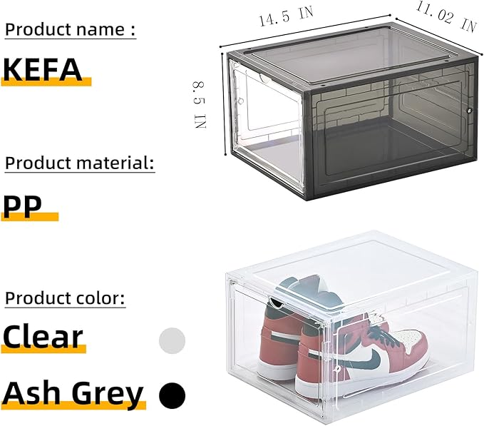 KEFA XL Shoe Storage Box, 8 PACK Shoe Boxes Clear Plastc Stackable Organizer - Image 5