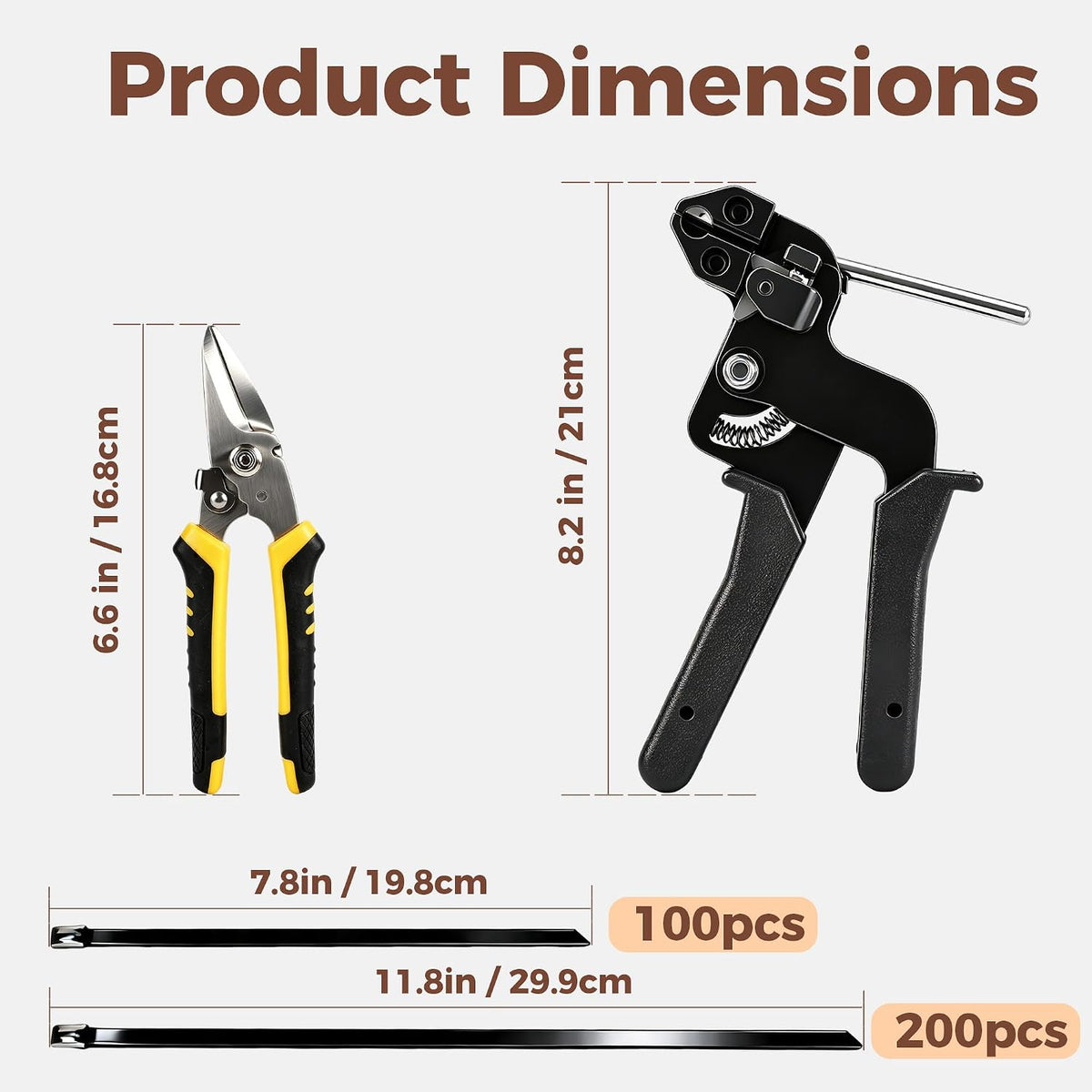 304 Stainless Steel Cable Tie Gun Kit, 300 Pcs Black