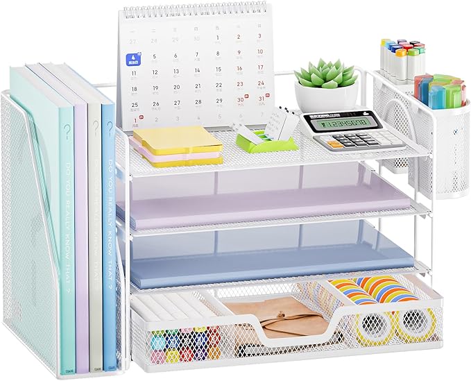 Marbrasse Desk Organizer and Accessories，4-Tier Paper Letter Tray Organizer by Marbrasse