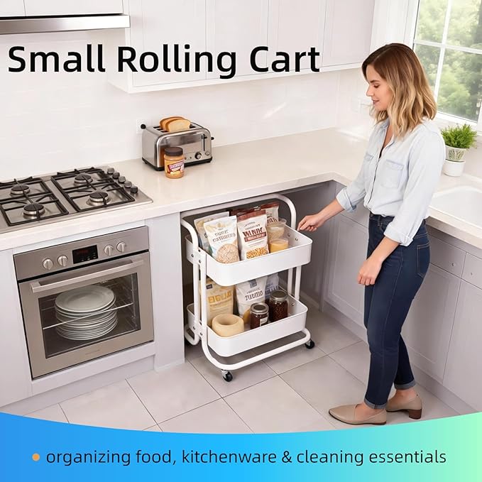 Ufriandz 2 Tier Cart with Wheels Under Desk Storage with Handle, Metal Rolling - Image 8