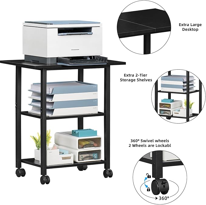 Lerliuo 3-Tier Printer Stand, Industrial Mobile Printer Table - Image 7