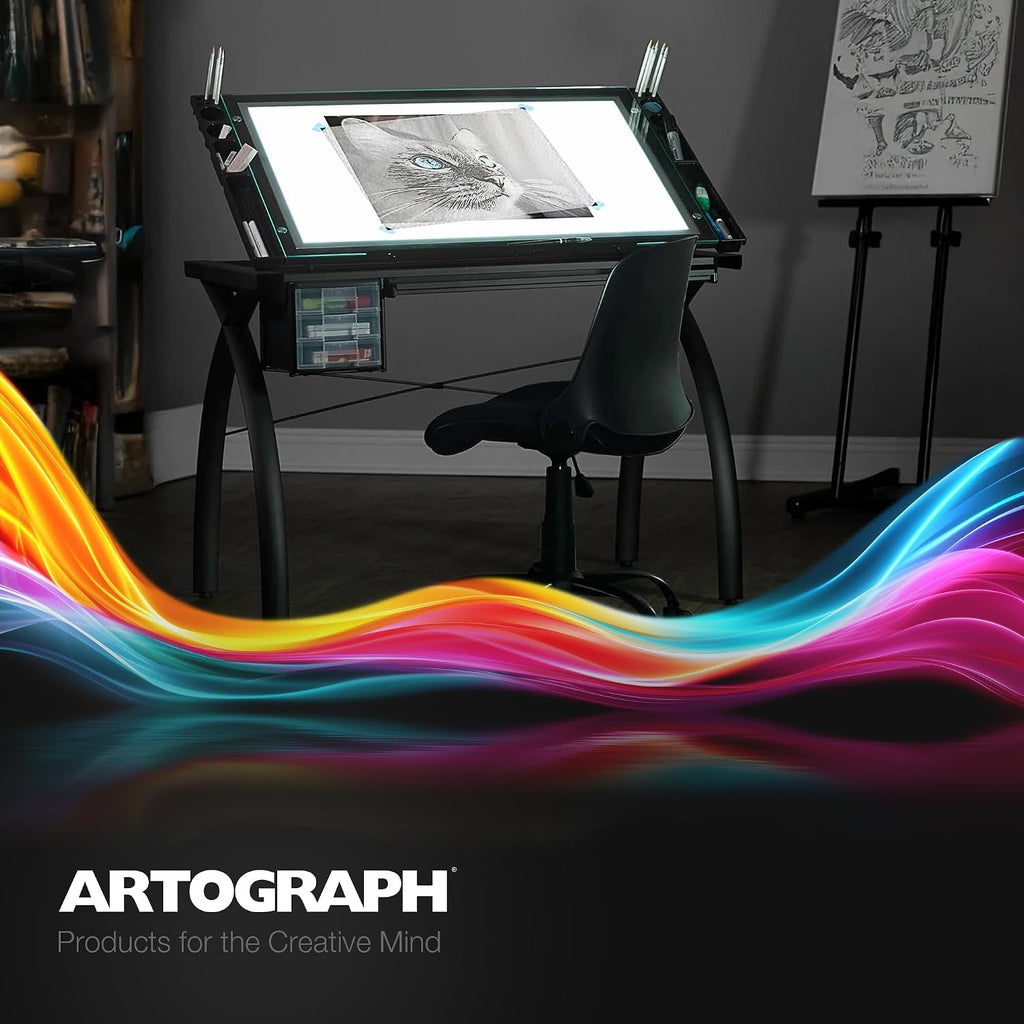 Artograph Futura Light Tracing Table for Artists with Storage and Adjustable Stand, Dimmable Night Glass Work Top