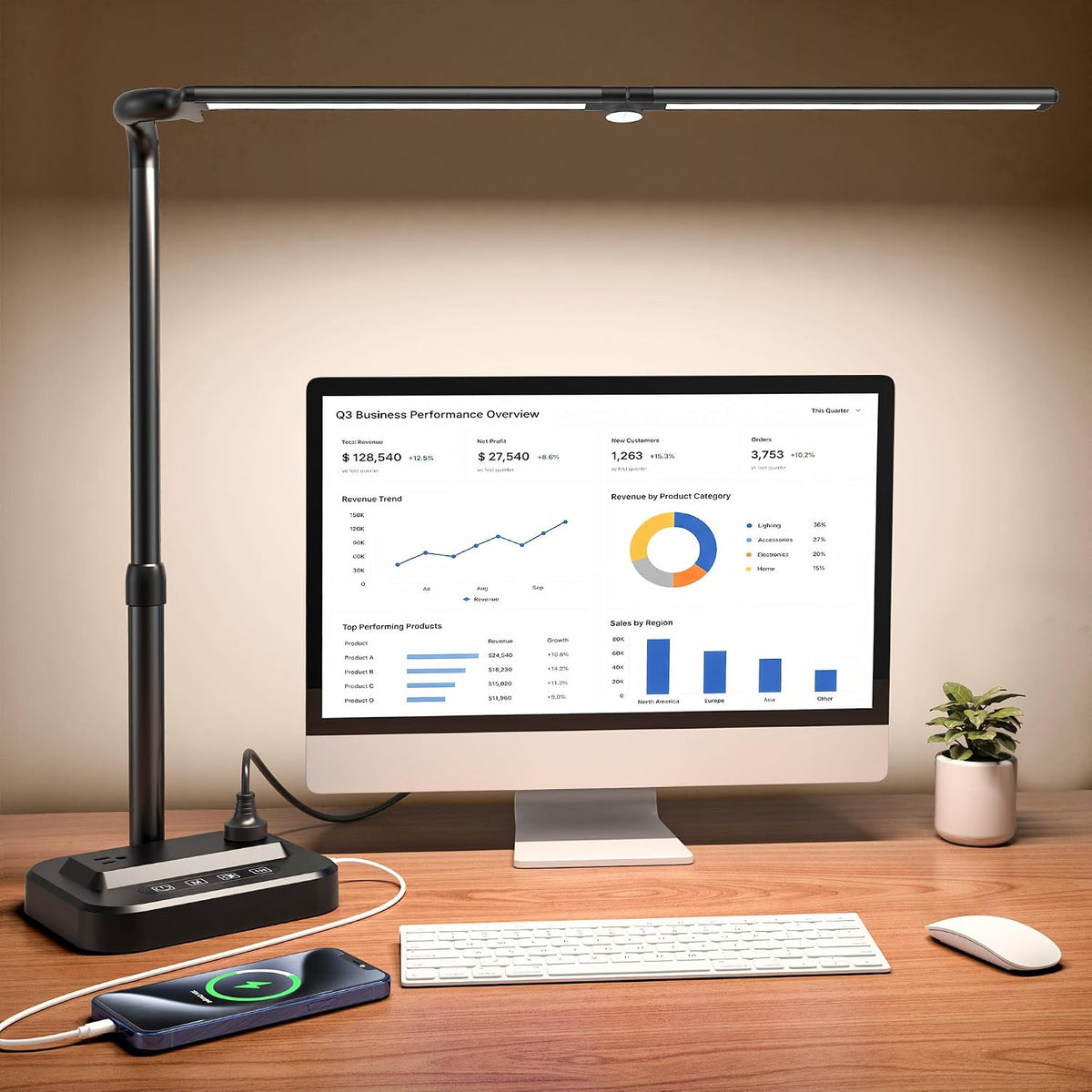 sibrille led desk lamp, ultra wide computer light, main product view