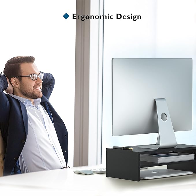 BONTEC Wooden Monitor Stand Riser, 2-Tier Desk Shelf - Image 5