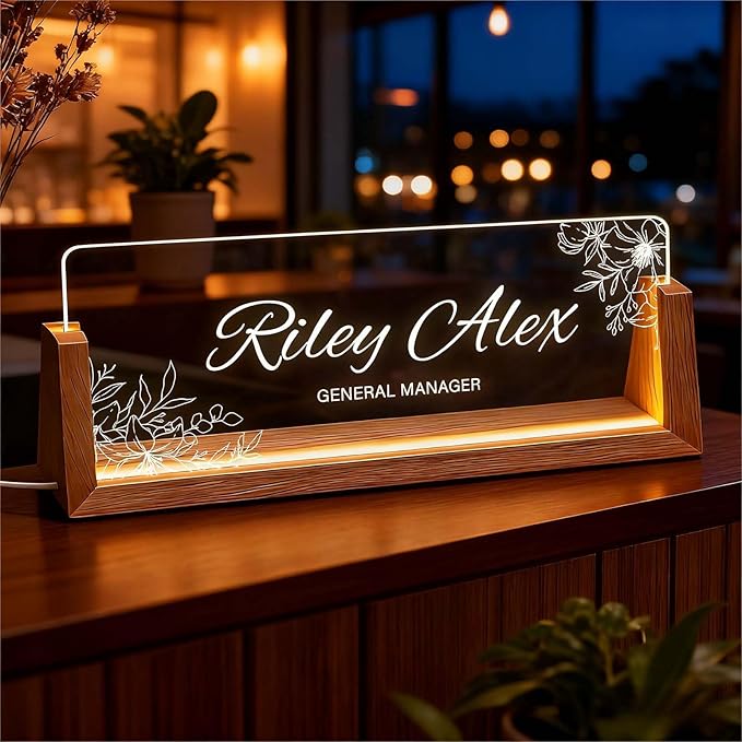 Personalized Office Name Plate for Desk, Custom Light Up Acrylic Desk Sign for - Image 2