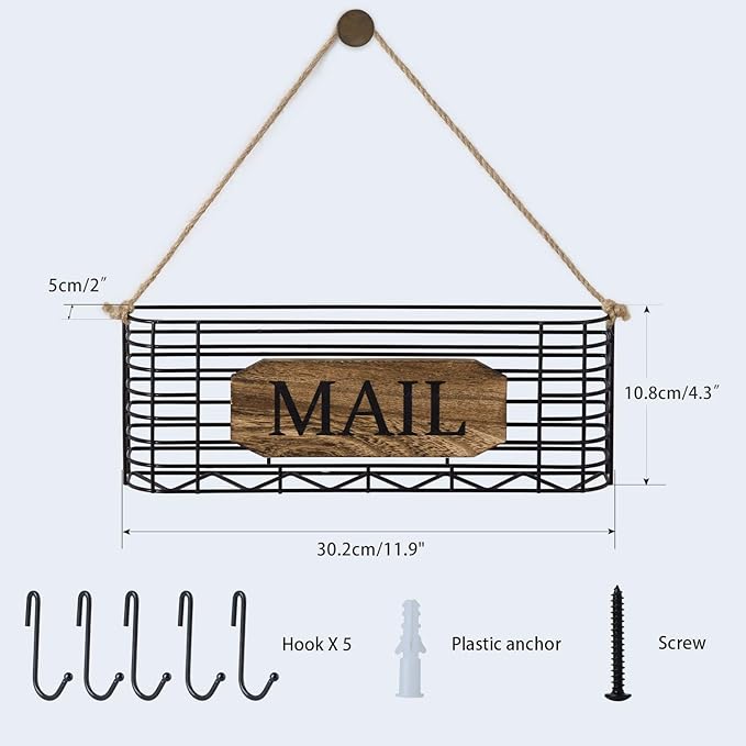 SRIWATANA Mail Holder, Rustic Mail Organizer Wall Mount Hanging Mail Sorter - Image 7