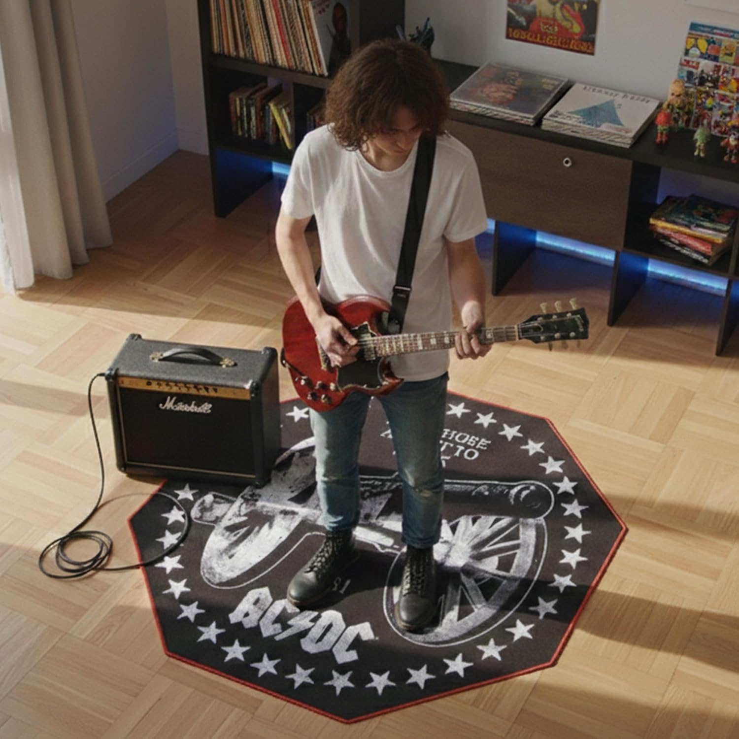 Subsonic - Metal Music Gaming Floor Mat 39.4x39.4 inch - Non-Slip for Office Chairs - Floor and Parquet Protection Mat for Gaming Rooms - Easy to Clean - Black (AC/DC)
