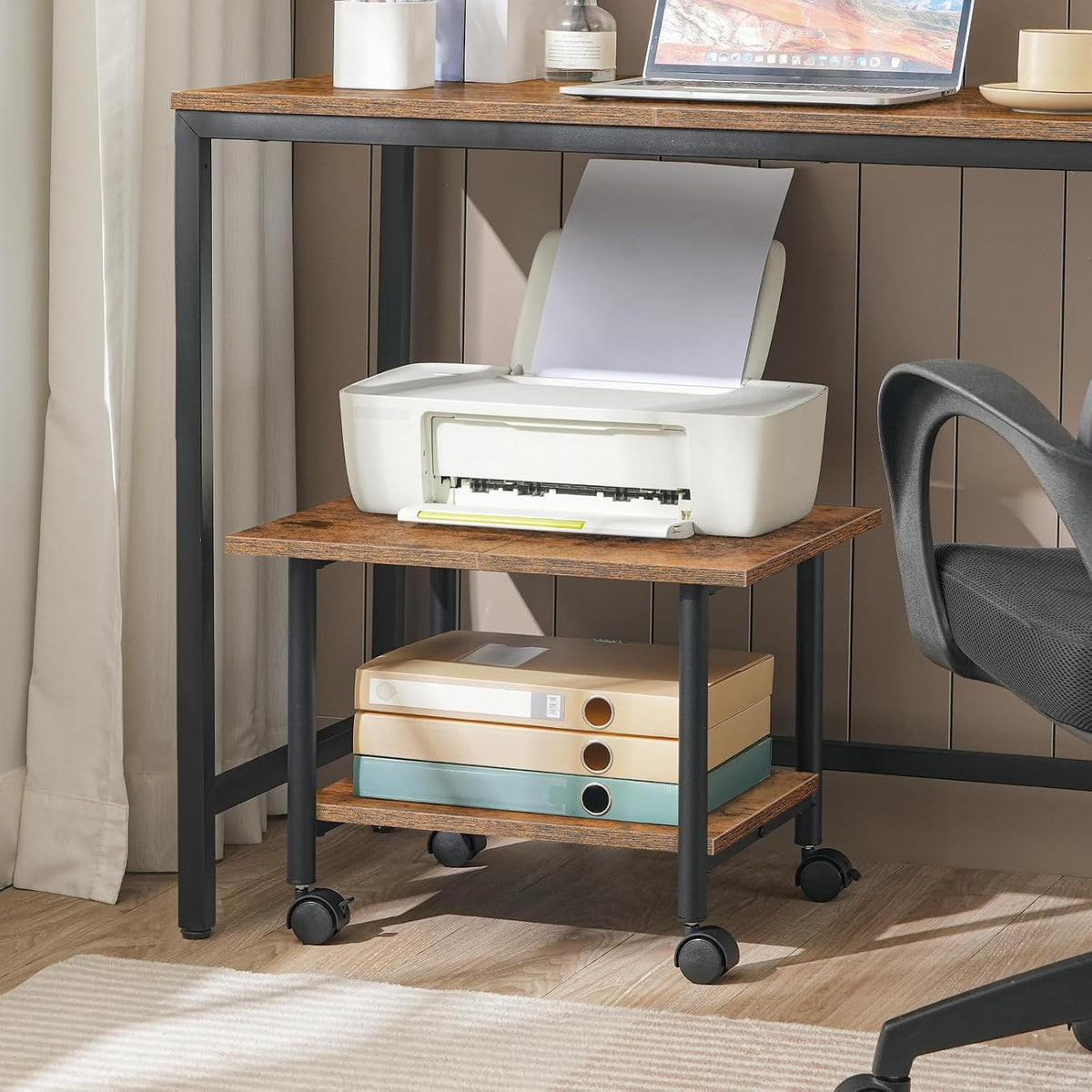 HOOBRO Printer Stand, 2-Tier Industrial Under Desk Printer Cart with Shelf, M...