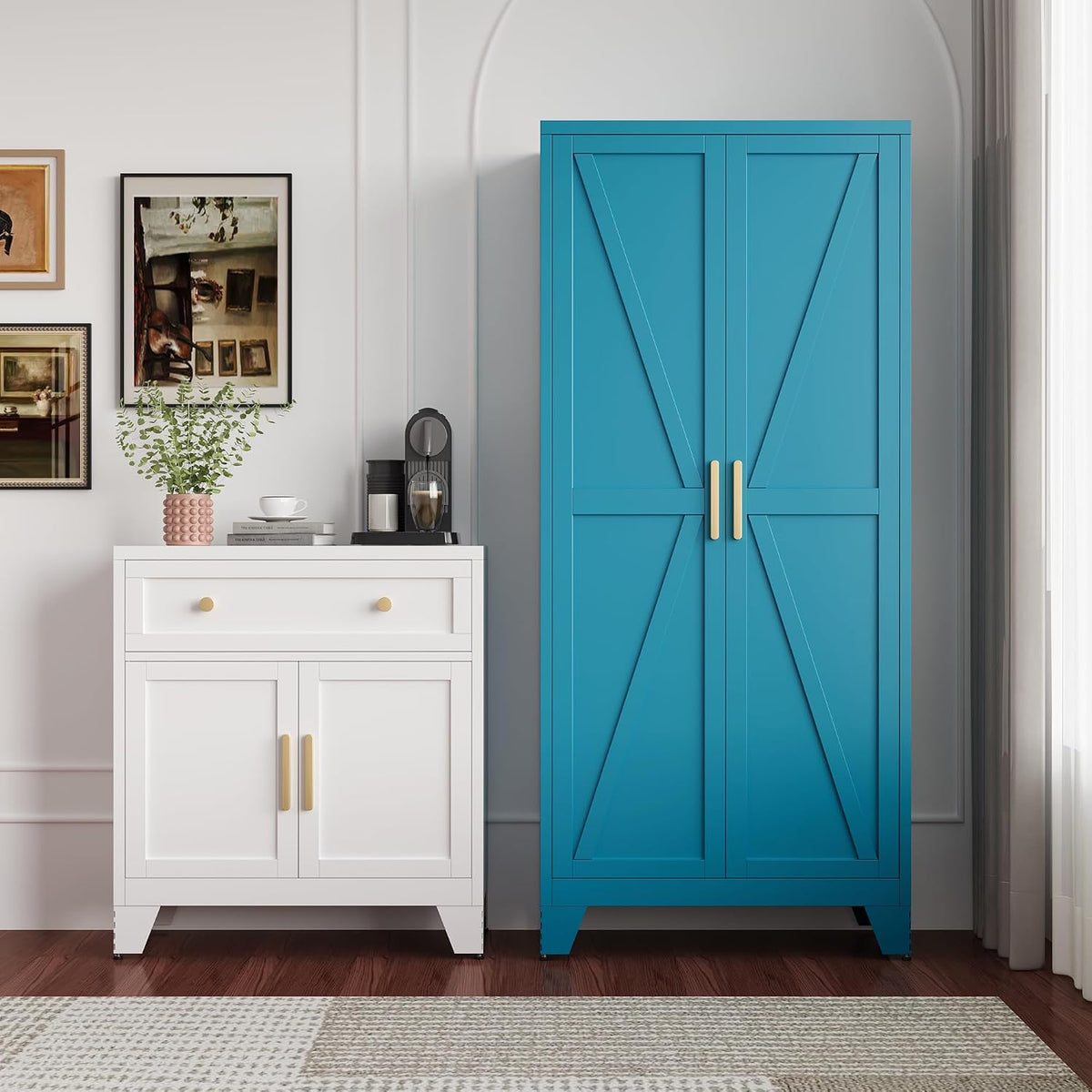 qinptwut 71" metal storage cabinet with doors and showing dimensions