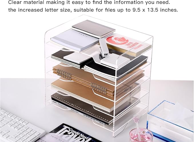 HeZone Acrylic Paper Letter Tray Organizer, 5 Tiers, Transparent, Rectangular - Image 3