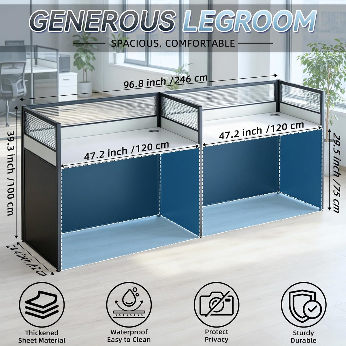 Office Cubicle Desk, 2 People Computer Workstations 4s45 with Mute Privacy Pa...