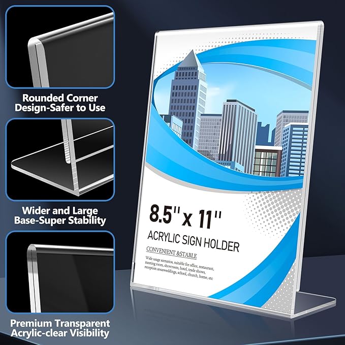 Eocnrhe Acrylic Sign Holder 8.5 x 11 10 Pack, Double-Sided Clear Sign Holder - Image 6