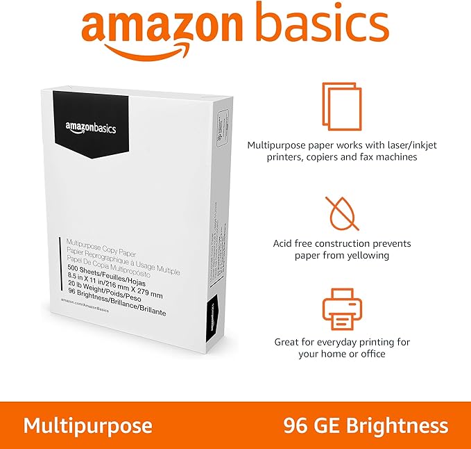 Amazon Basics Multipurpose Copy Printer Paper, 8.5 x 11 Inches, 20 lb, 1 Ream - Image 2