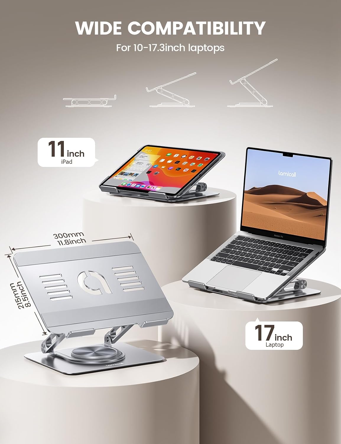 Lamicall Adjustable Laptop Stand for Desk 360° Rotating Base for 10-17.3'...