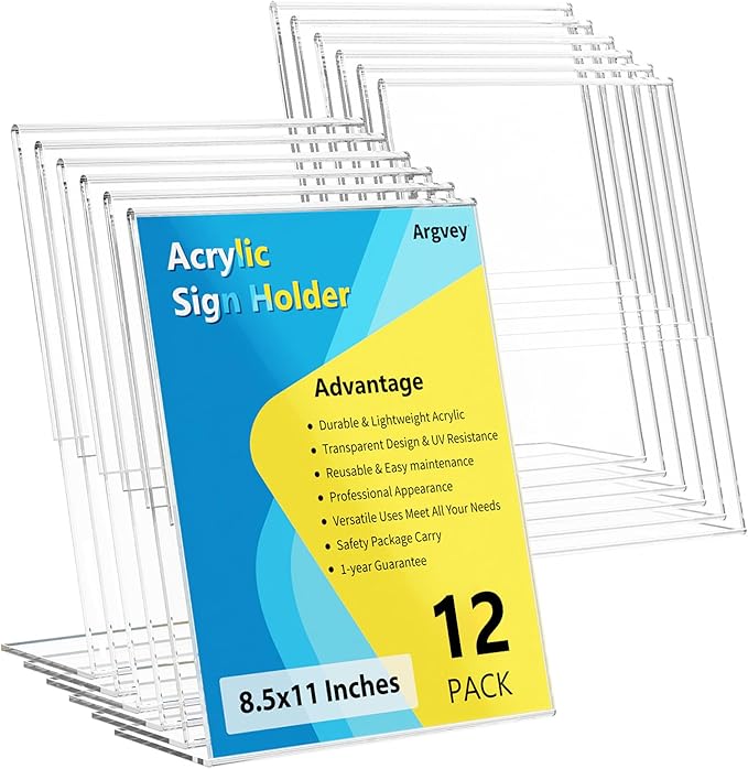12 Pack Acrylic Sign Holder, Tabletop Plastic Paper Picture Frame Flyer by Argvey